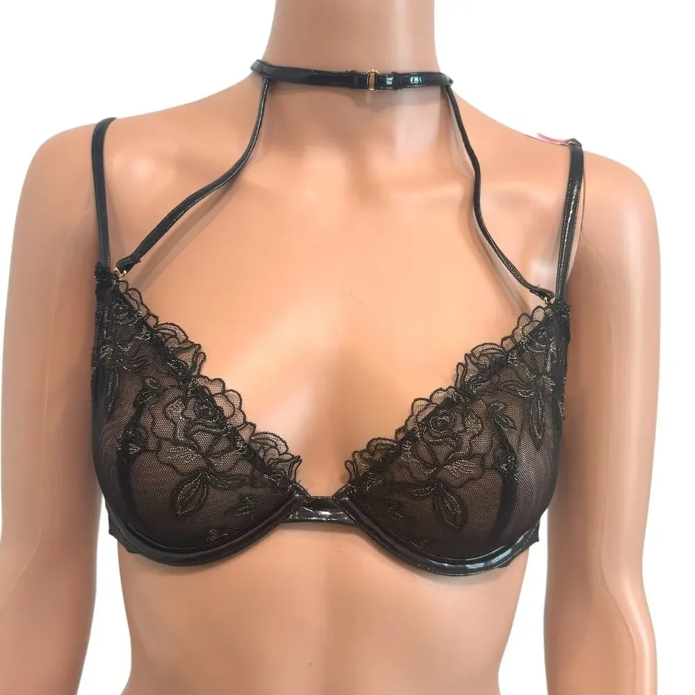 Victoria's Secret Very Sexy 32D strappy low cut demi choker bra BC3 3216